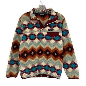 Patagonia Chevron Synchilla Snap Button High Neck Outdoor Fleece Pullover XS